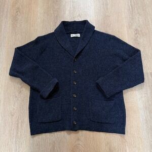 Line of Trade Shetland Wool Shawl Collar Cardigan‎ Mens XL Navy Blue Heavy Knit
